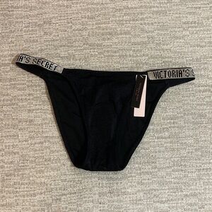 Victoria's Secret Black Bikini Bottom with Logo Band Small